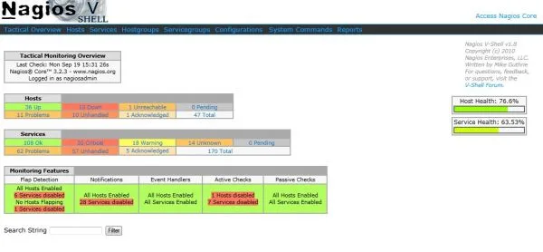 Nagios Vshell frontend screenshot